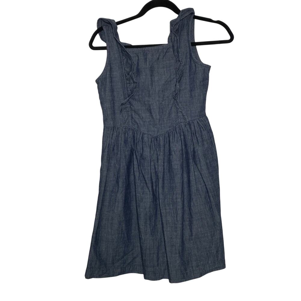 Hanna Andersson Chambray Denim Ruffle Dress Size 12/150